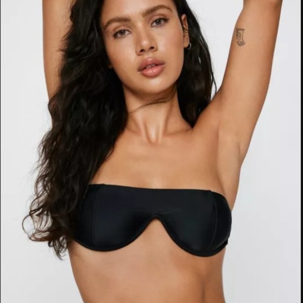 Nastygal Recycled Underwire Square Neck Bandeau Bikini Top Sz 12